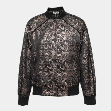 Pre Owned Kenzo Black & Metallic Jacquard Bomber Jacket M