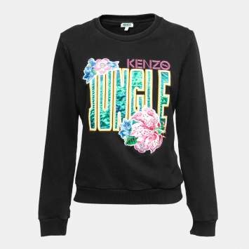 Pre Owned Kenzo Black Cotton Knit Jungle Embroidered Sweatshirt L