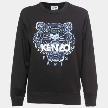 Pre Owned Kenzo Black Tiger Motif Embroidered Cotton Sweatshirt S