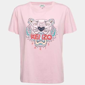 Pre Owned Kenzo Pink Logo Printed Cotton Crew Neck Half Sleeve T-Shirt XL
