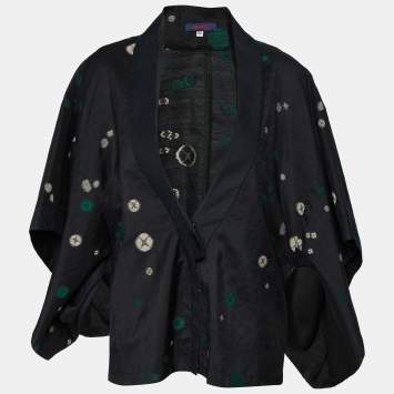 مملوكة مسبقًا Kenzo Black Jacquard Kimono Button Front Shrug L