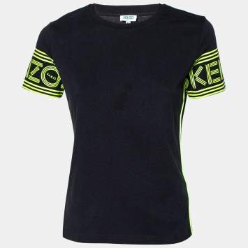 Pre Owned Kenzo Black Logo Sleeve Detail Cotton Knit T-Shirt XS
