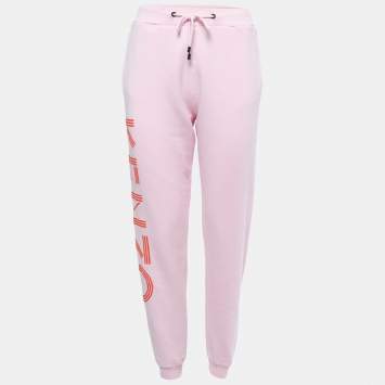 Pre Owned Kenzo Pink Logo Printed Cotton Knit Joggers S