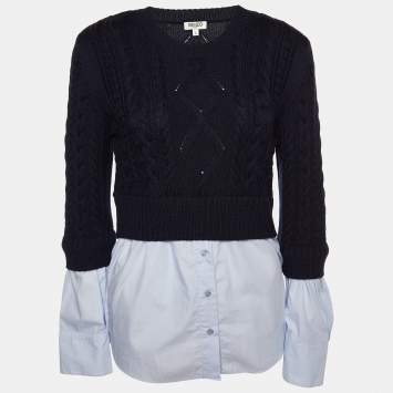 Pre Owned Kenzo Navy Blue Wool Knit & Shirt Insert Sweater L