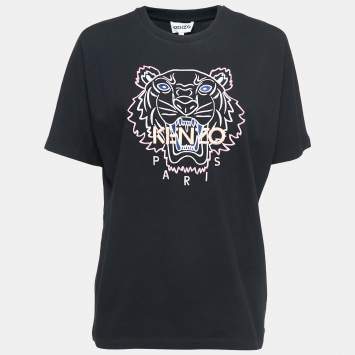 Pre Owned Kenzo Black Tiger Embroidered Cotton Knit Oversized T-Shirt S