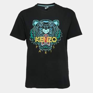 Pre Owned Kenzo Black Logo Print Cotton Short Sleeve T-Shirt S