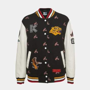 مملوكة مسبقًا Kenzo Memento Collection Black Wool Patched Varsity Jacket S
