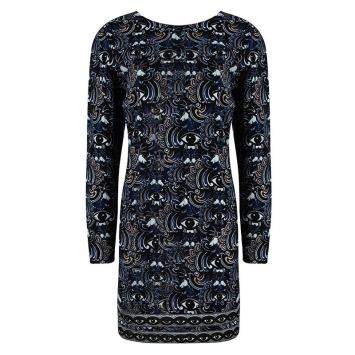 Pre Owned Kenzo Blue Eye Print Detail Long Sleeve Dress M
