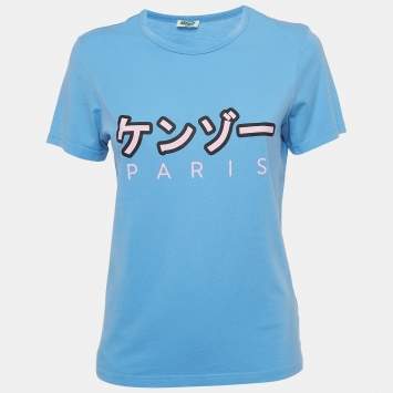 Pre Owned Kenzo Blue Logo Print Cotton Half Sleeve T-Shirt XS