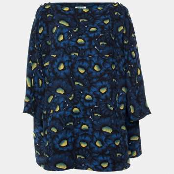 Pre Owned Kenzo Navy Blue Floral Print Crepe Oversized Blouse M