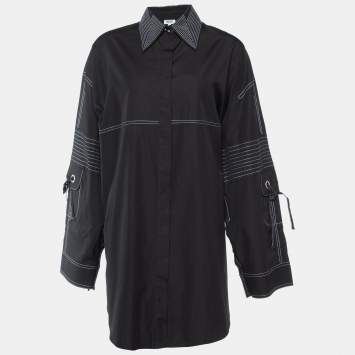Pre Owned Kenzo Black Cotton Contrast Stitch Detail Button Front Shirt M