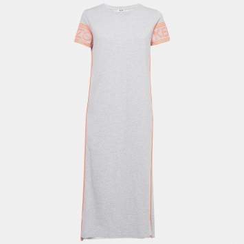 Pre Owned Kenzo Grey Contrast Trim Cotton Knit Crew Neck T-Shirt Dress S