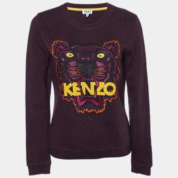 Pre Owned Kenzo Burgundy Melange Cotton Tiger Embroidered Sweatshirt M