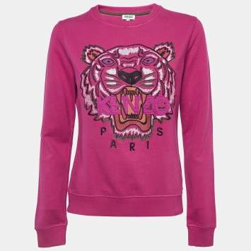Pre Owned Kenzo Pink Tiger Embroidered Cotton Knit Sweatshirt M