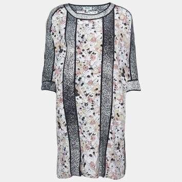 Pre Owned Kenzo Multicolor Print Silk Loose Fit Tunic Top M