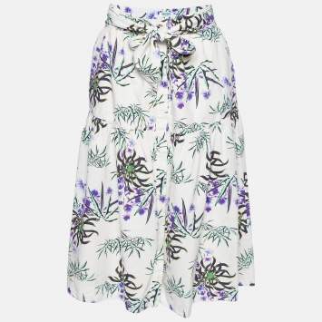 Pre Owned Kenzo White Sea Lily Print Cotton Midi Skirt S