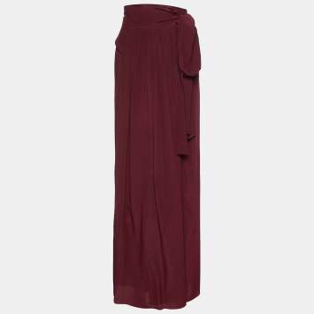 Pre Owned Kenzo Maroon Silk Wrap Maxi Skirt M