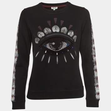 Pre Owned Kenzo Black Evil Eye Embroidered & Printed Cotton Knit Sweatshirt M