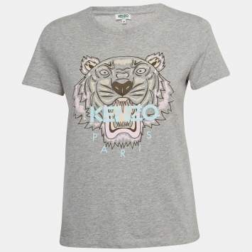 Pre Owned Kenzo Grey Classic Tiger Print Cotton Knit Crew Neck T-shirt M