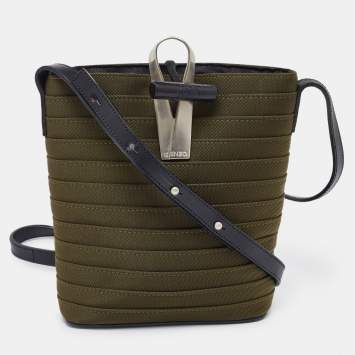 Pre Owned Kenzo Green/Black Canvas and Leather Crossbody Bag