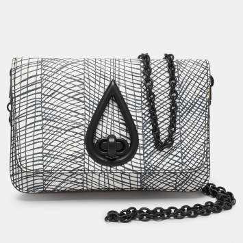 Pre Owned Kenzo White/Black Printed Leather Raindrop Shoulder Bag