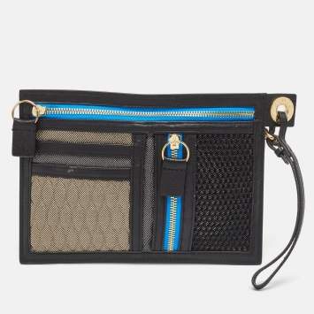 Pre Owned Kenzo Black/Multicolor Leather and Fabric Organizer Pouch
