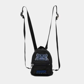Pre Owned Kenzo Black Nylon Mini Tiger Logo Backpack