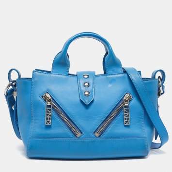 Pre Owned Kenzo Blue Marine Leather Mini Kalifornia Tote