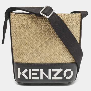 Pre Owned Kenzo Black/Natural Woven Massette Bucket Bag