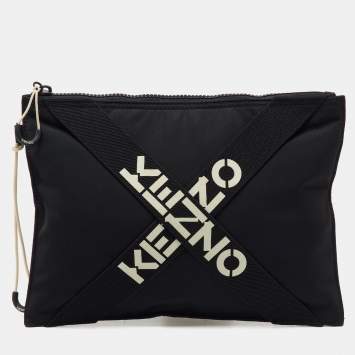 Kenzo Black Fabric Criss Cross Logo Print Zip Pouch