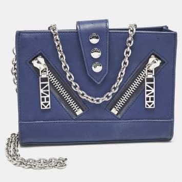 Pre Owned Kenzo Blue Faux Leather Kalifornia Wallet On Chain