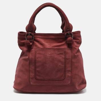 Pre Owned Kenzo Brick Red Suede Buckle Handle Shopper Tote