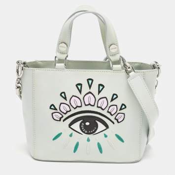 Pre Owned Kenzo Mint Green Leather Small Eye Tote