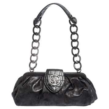 Pre Owned Kenzo Black Leather Frame Pochette Bag