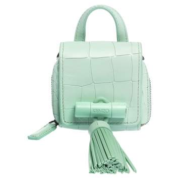 Pre Owned Kenzo Mint Green Croc Embossed Leather Mini Sailor Bag