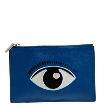 Pre Owned Kenzo Blue Eye Leather Zip Clutch