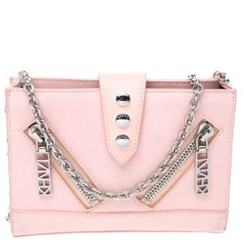 Pre Owned Kenzo Light Pink Leather Kalifornia Chain Shoulder Bag