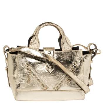 Pre Owned Kenzo Metallic Gold Crinkled Leather Mini Kalifornia Tote