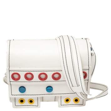 Pre Owned Kenzo White Leather Small Bike Studded Shoulder Bag