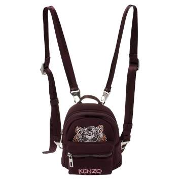 Pre Owned Kenzo Dark Burgundy Neoprene Mini Embroidered Tiger Backpack