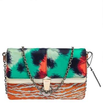 Pre Owned Kenzo Multicolor Printed Canvas and Patent Leather Double Flap Shoulder Bag