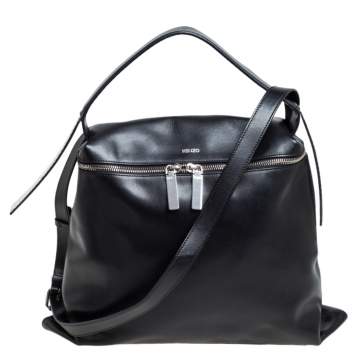Pre Owned Kenzo Black/White Leather And Snake Embossed Rizo Hobo