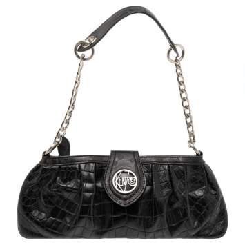 Pre Owned Kenzo Black Croc Embossed Leather Clutch