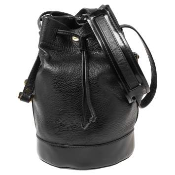 Pre Owned Kenzo Black Leather Drawstring Bucket Bag 