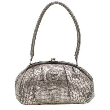 Pre Owned Kenzo Metallic Gold Croc Embossed Leather Frame Satchel