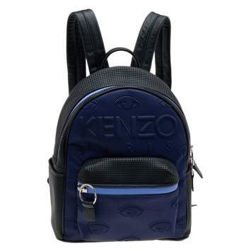 Pre Owned Kenzo Black/Blue Leather And Neoprene Kombo Backpack