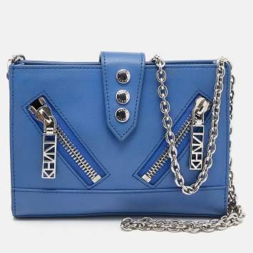 Pre Owned Kenzo Blue Leather Kalifornia Chain Shoulder Bag