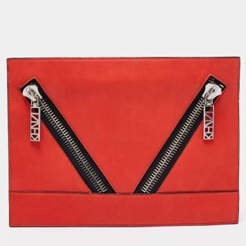 Pre Owned Kenzo Scarlet Red Leather Kalifornia Zip Pouch