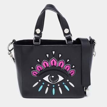 Pre Owned Kenzo Black Leather Small Eye Tote 