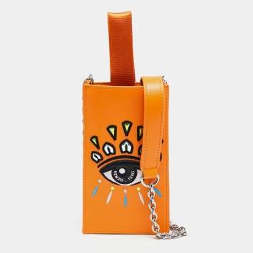 Pre Owned Kenzo Orange Leather Phone Crossbody Bag